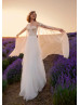 Open Sleeves Ivory Lace Tulle Fairytale Wedding Dress